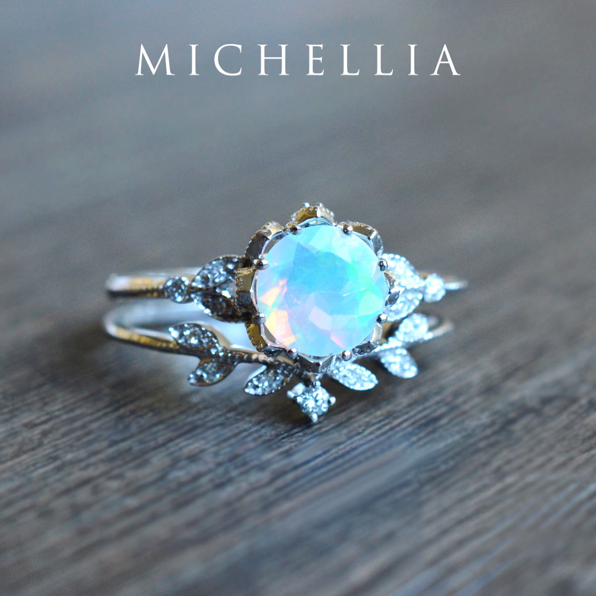 [Evanthe] Vintage Floral Engagement Ring in Opal