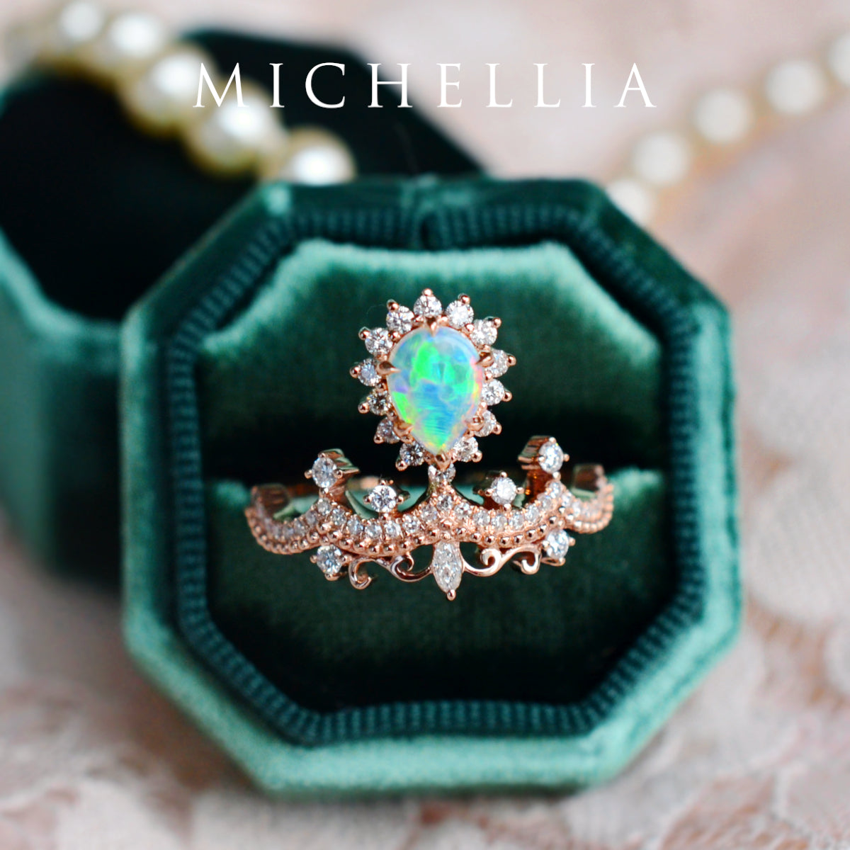 [Angelique] Venetian Crown Chandelier Ring in Australian Opal