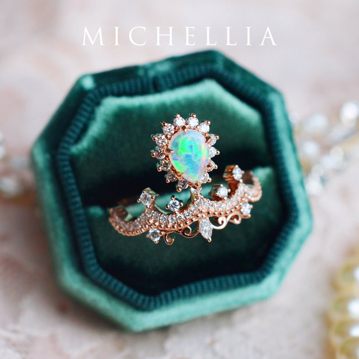 [Angelique] Venetian Crown Chandelier Ring in Australian Opal