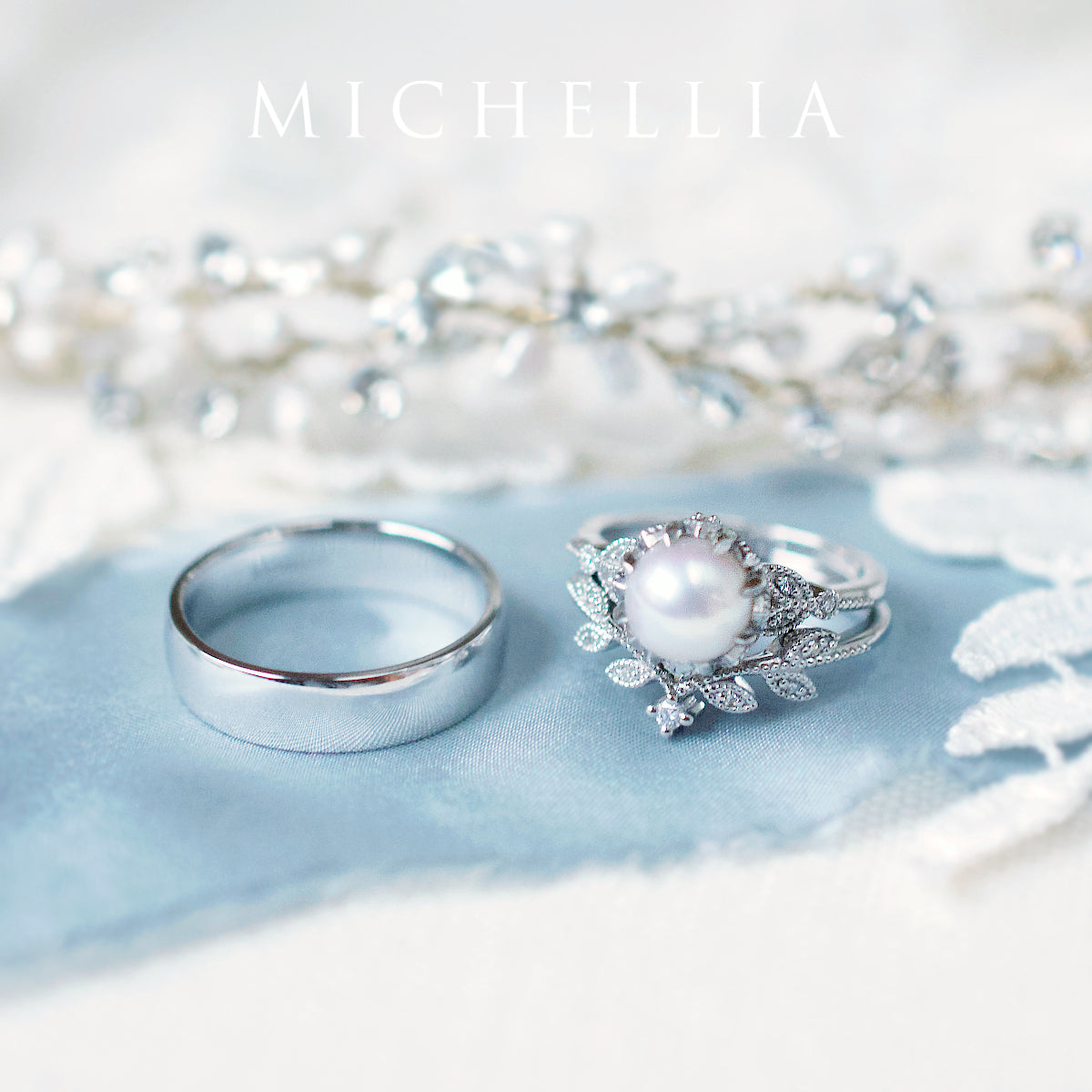 [Evanthe] Vintage Floral Engagement Ring in Akoya Pearl