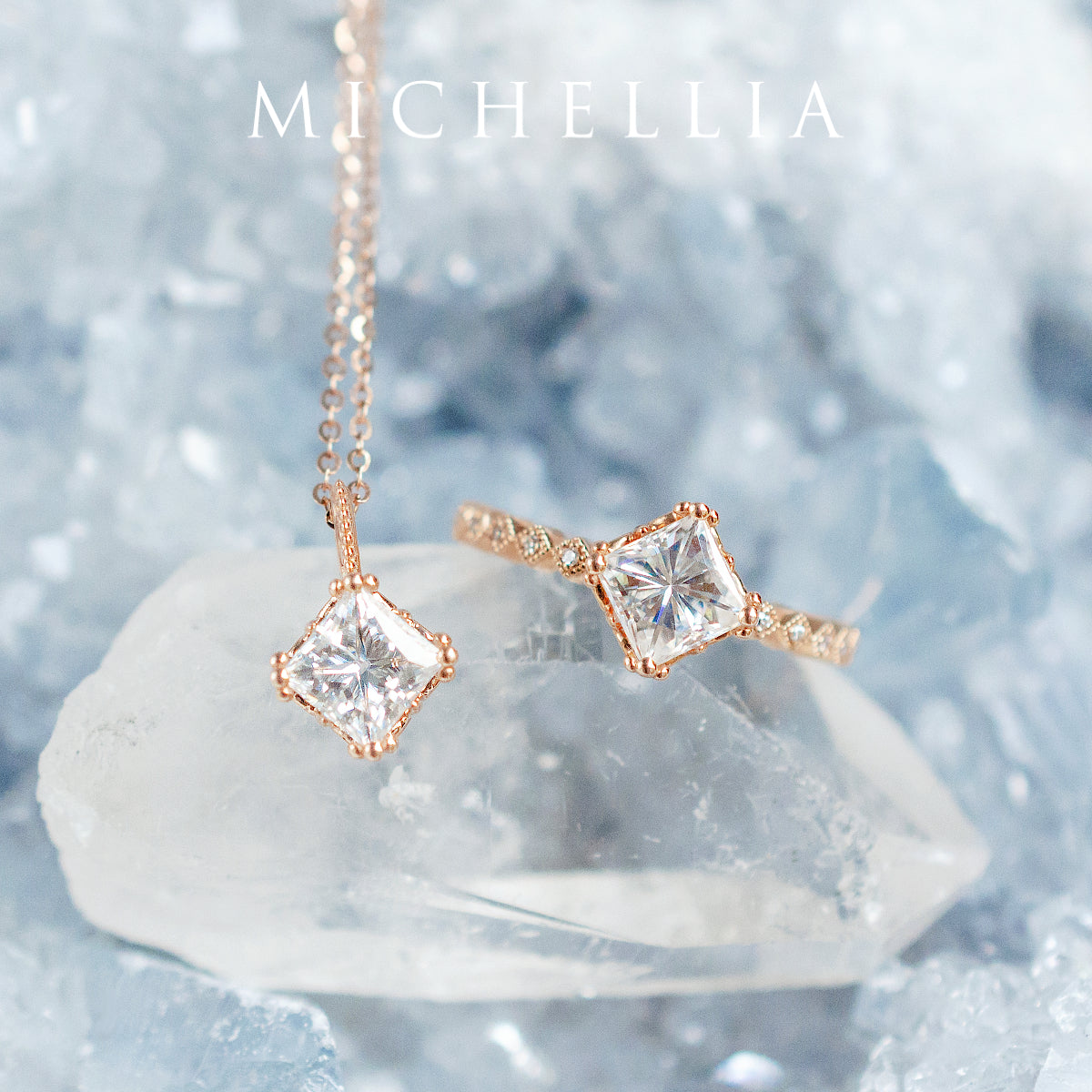 [Astoria] Fluer De Lis Princess Cut Necklace in Moissanite