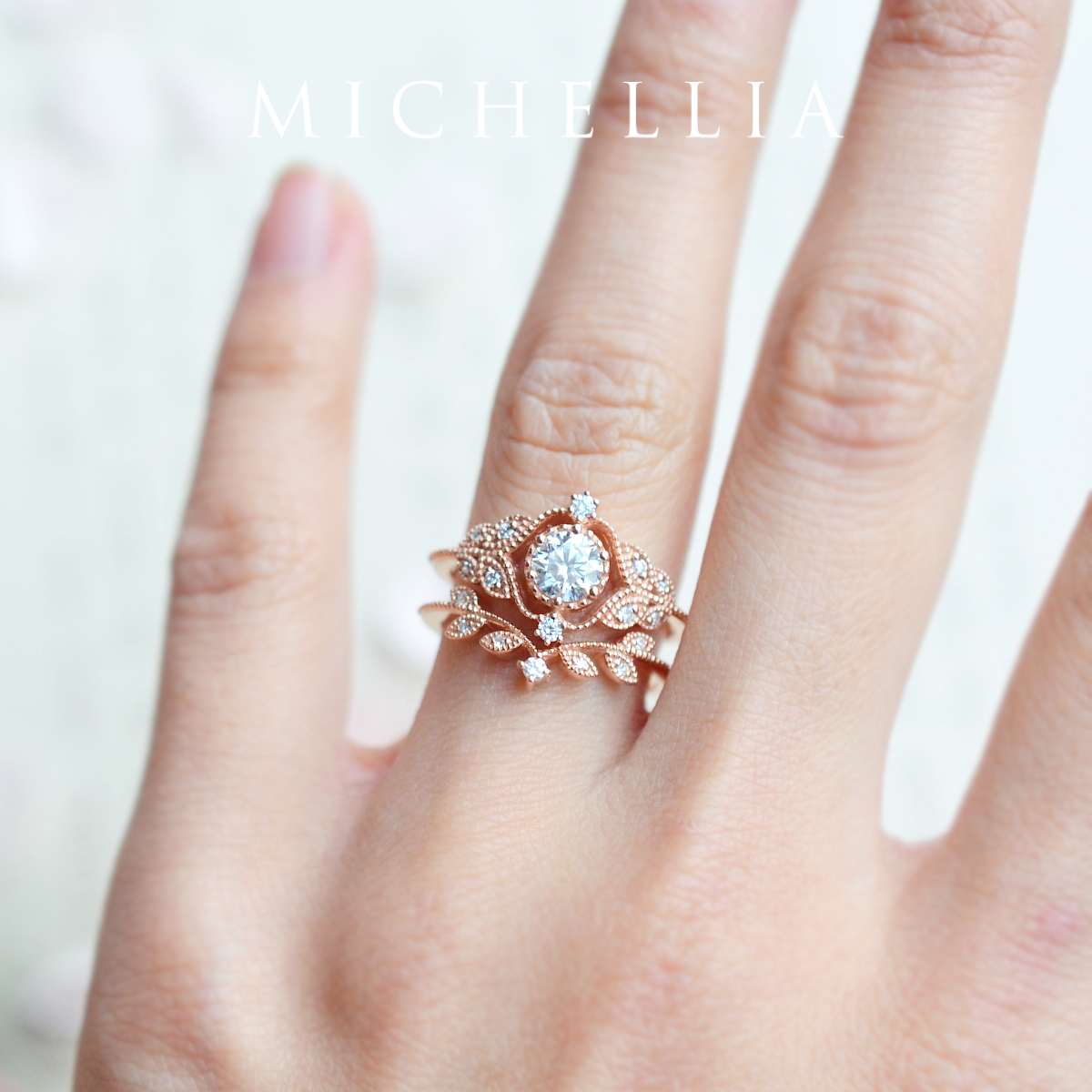 [Adeline] Vintage Rose Engagement Ring in Diamond / Moissanite