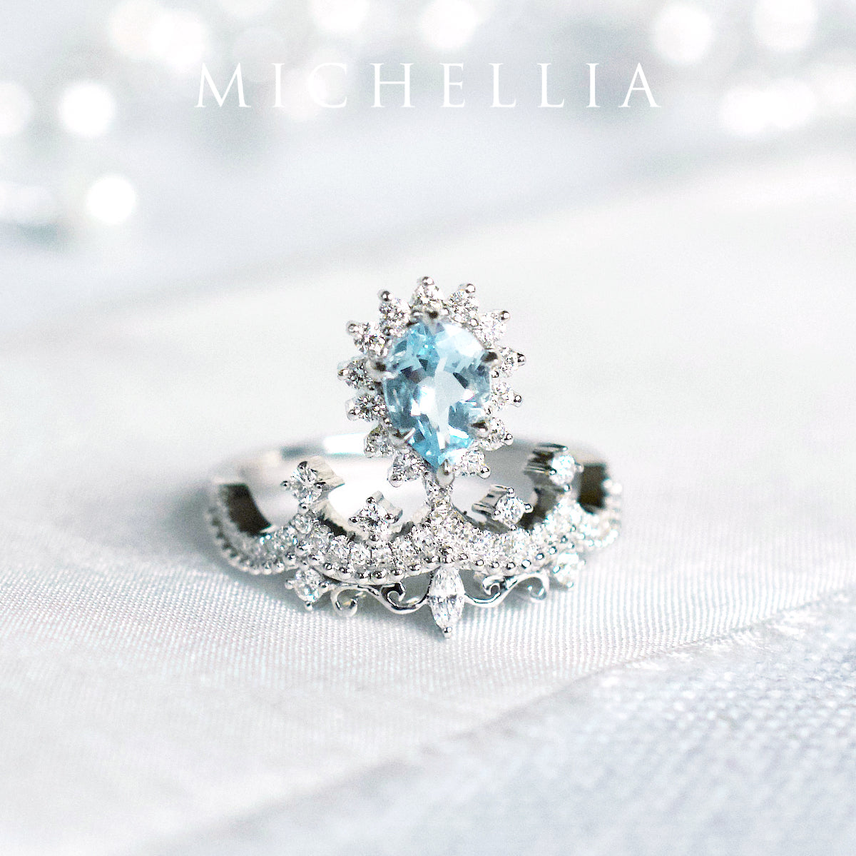 [Angelique] Venetian Crown Engagement Ring in Aquamarine