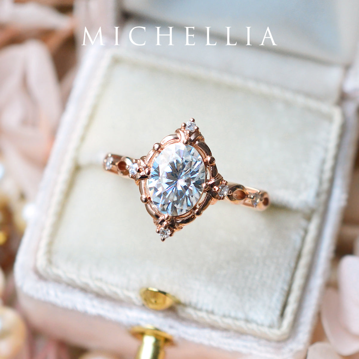 [Anastasia] Victorian Heirloom Oval Cut Engagement Ring in Diamond / Moissanite