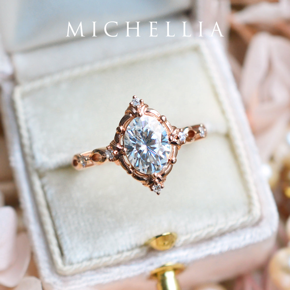 [Anastasia] Victorian Heirloom Oval Cut Engagement Ring in Diamond / Moissanite