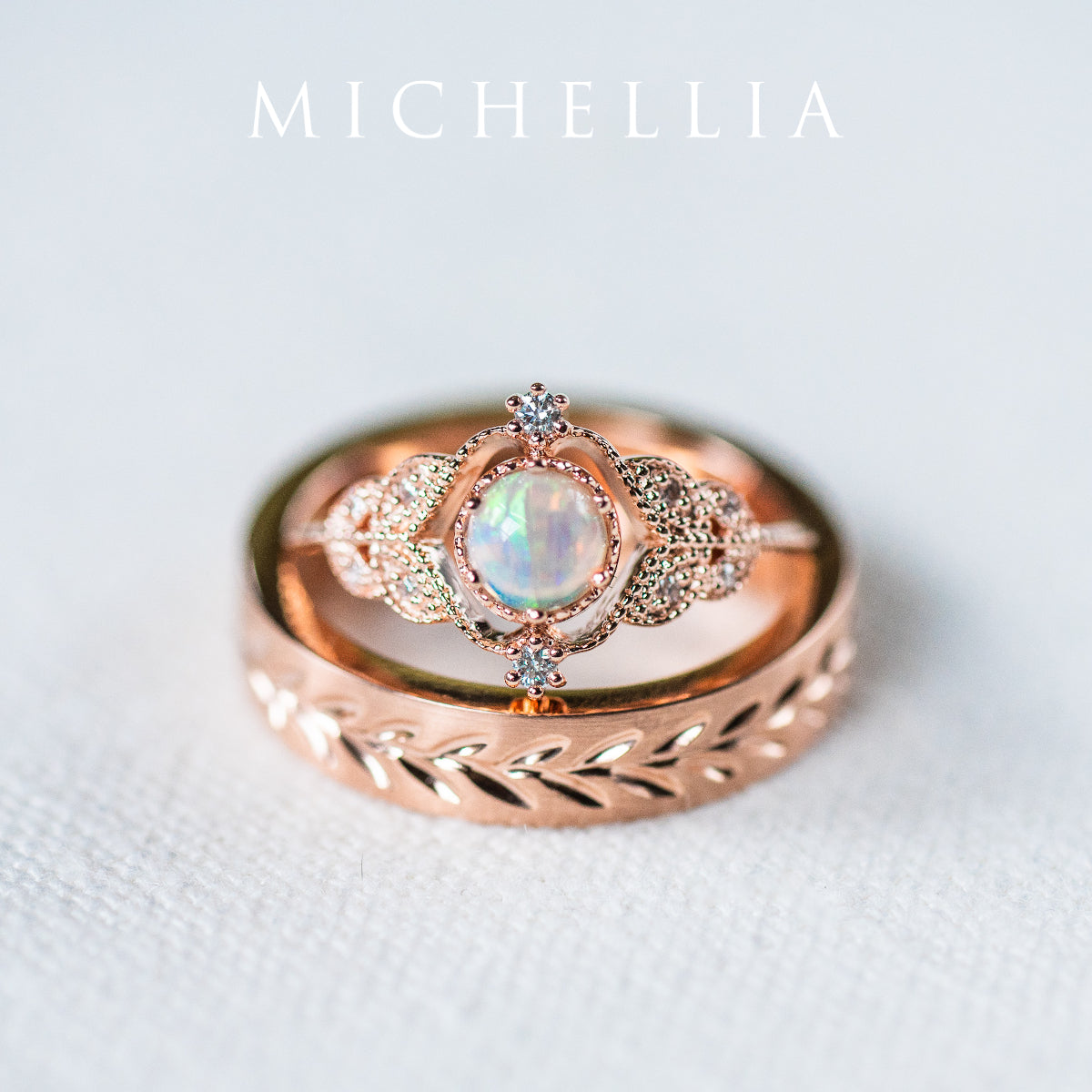 [Adeline] Vintage Rose Ring in Opal