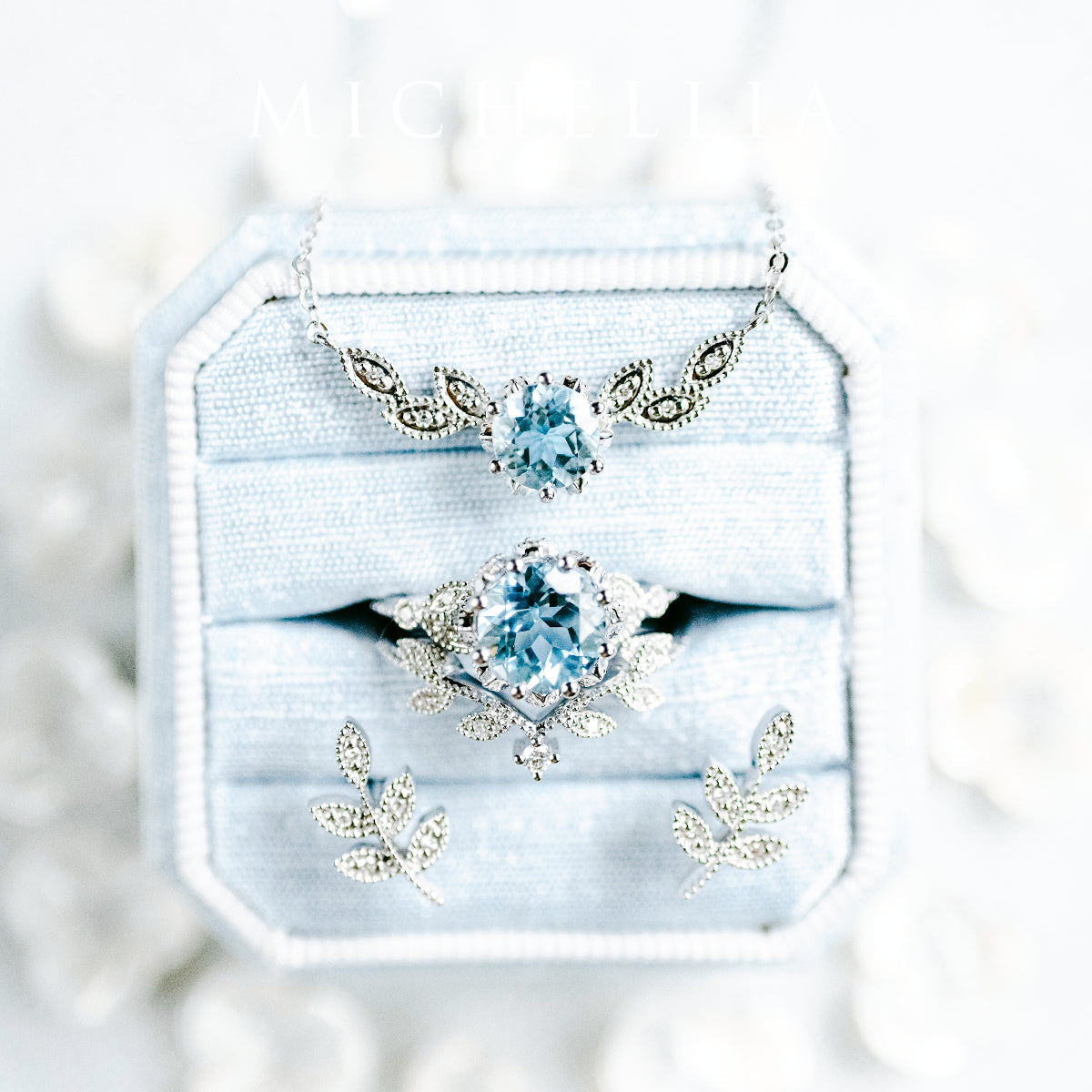 [Evanthe] Vintage Floral Engagement Ring in Aquamarine
