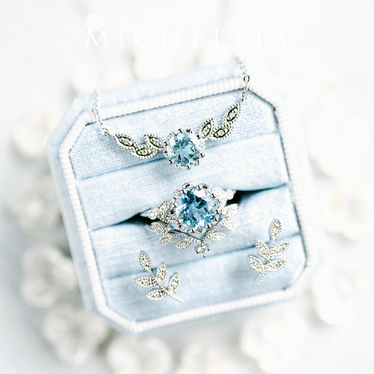[Evanthe] Vintage Floral Engagement Ring in Aquamarine