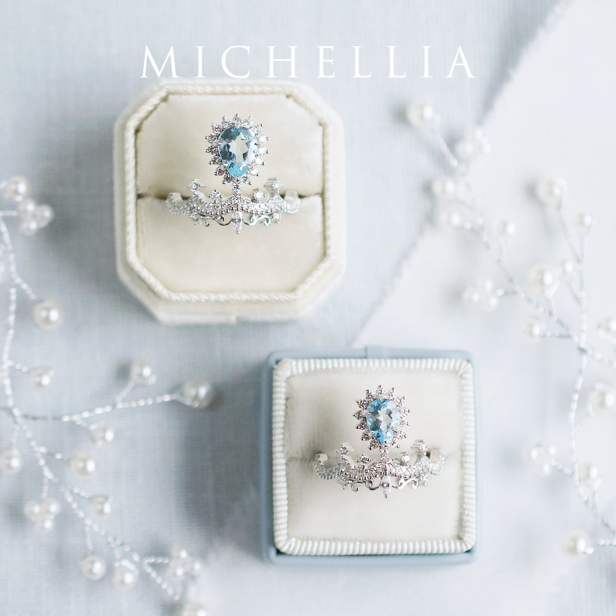 [Angelique] Venetian Crown Engagement Ring in Aquamarine