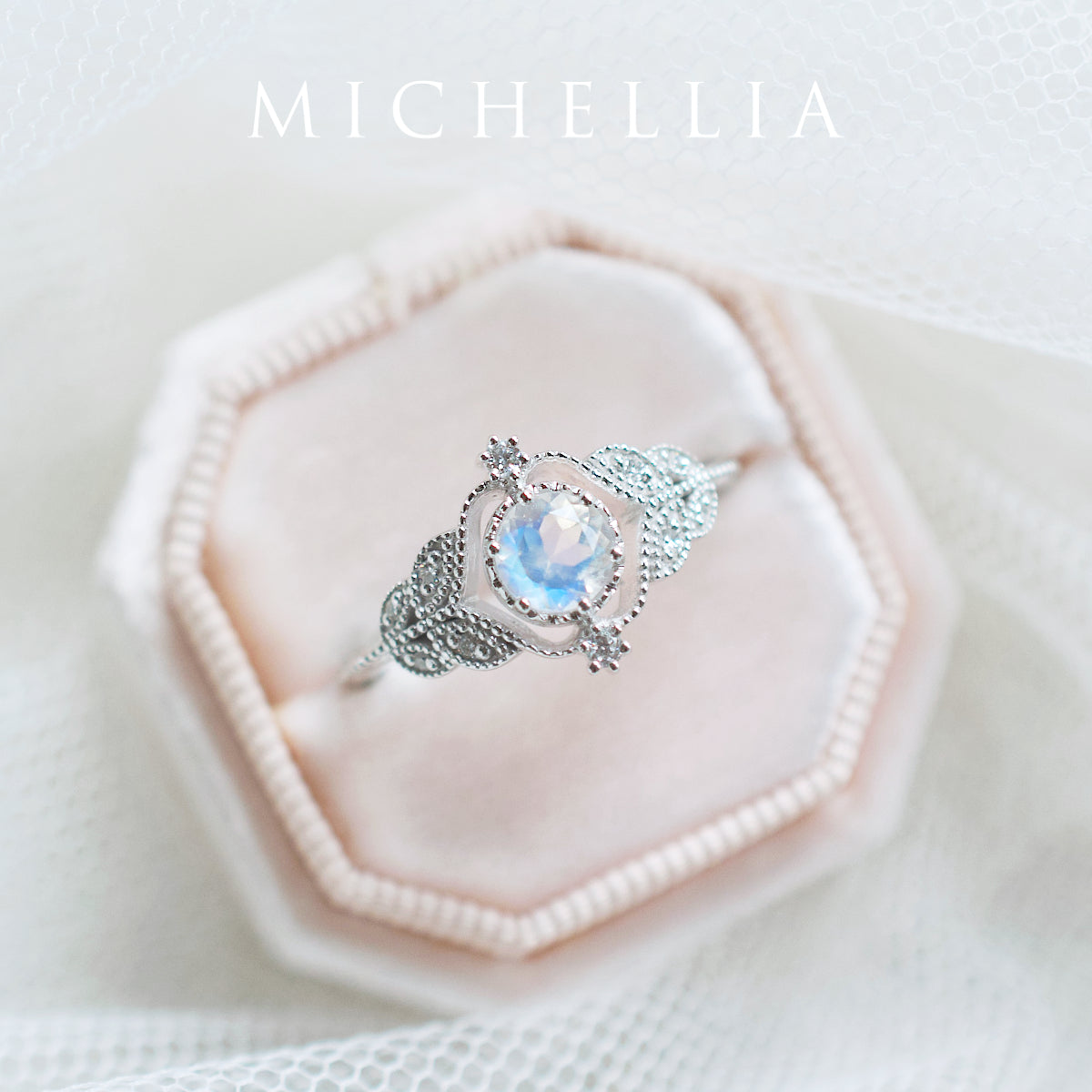 [Adeline] Vintage Rose Ring in Moonstone