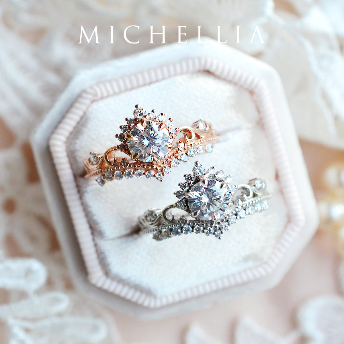 [Theia] Heirloom Crown Engagement Ring in Moissanite / Diamond