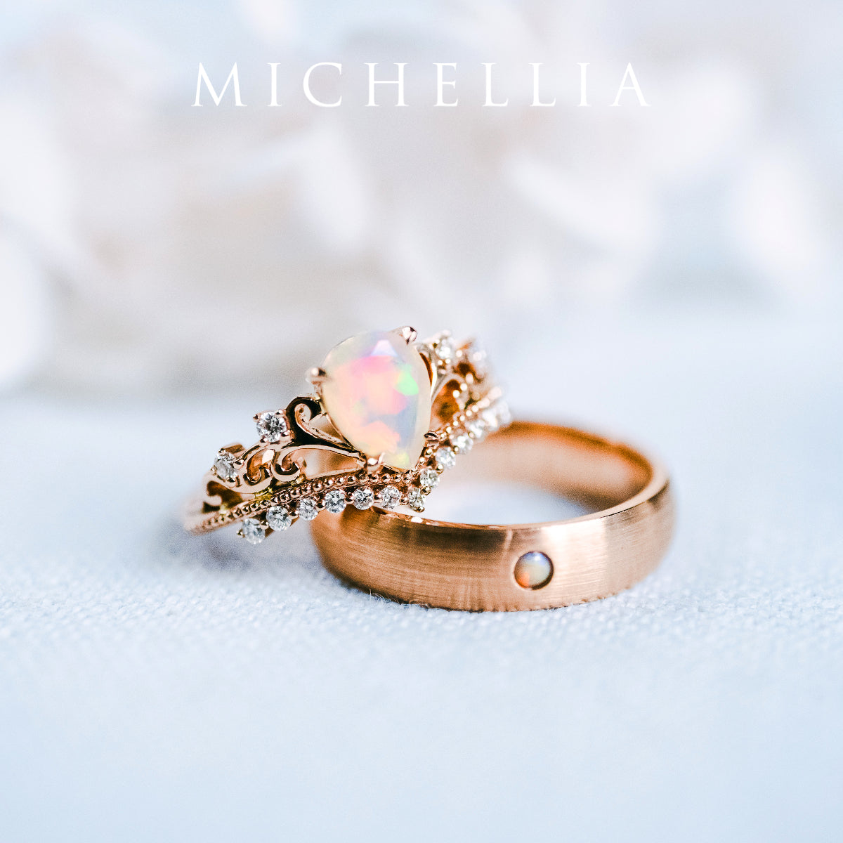 [Francesca] Heirloom Crown Pear Engagement Engagement Ring in Opal