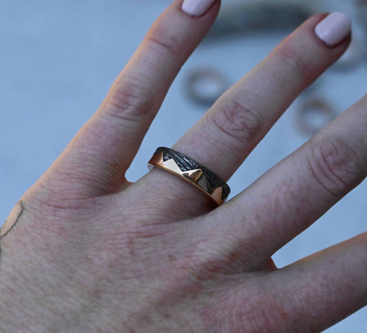 Meteorite & 14k Gold Zag Ring - Made To Order