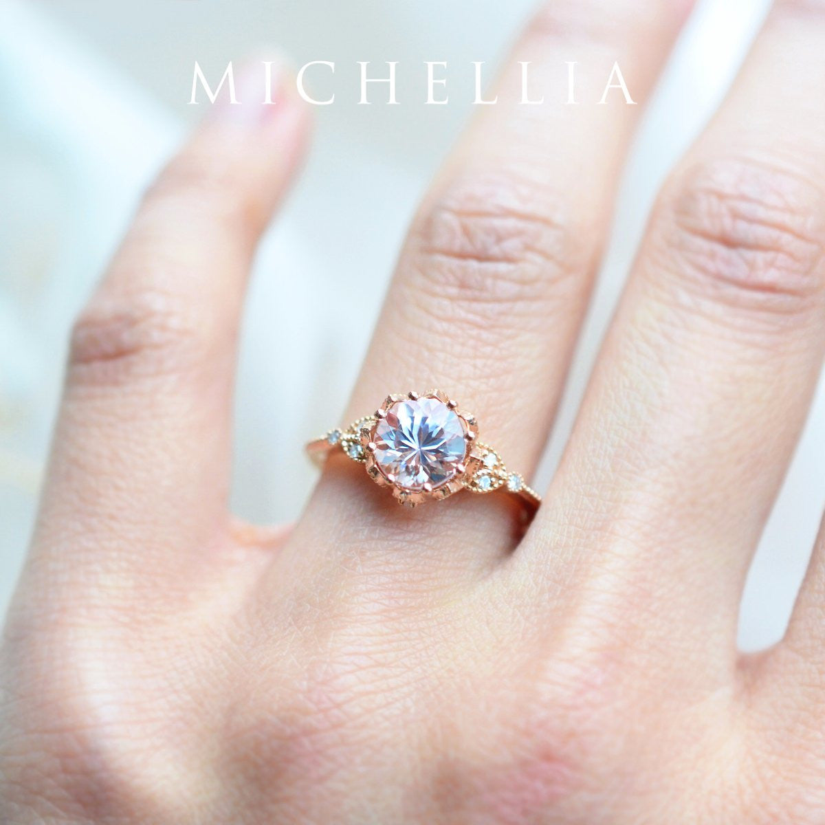 [Evanthe] Vintage Floral Engagement Ring in Morganite