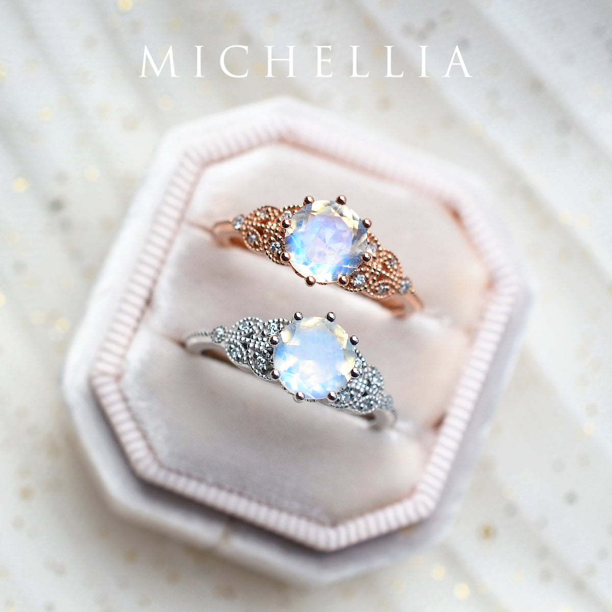 [Kerensa] Classic Floral Engagement Ring in Moonstone