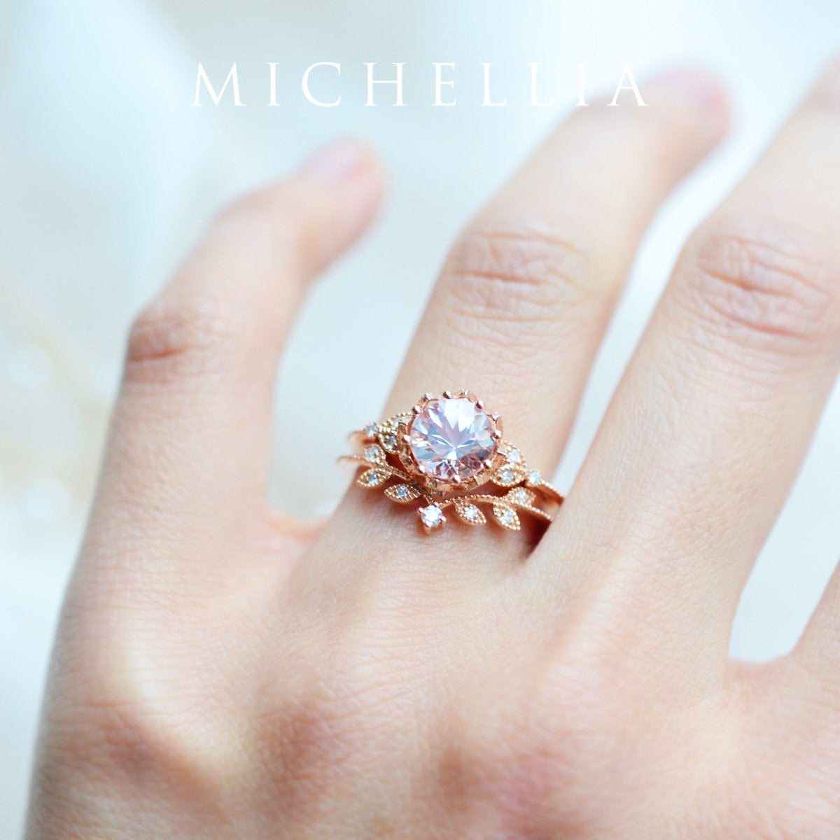 [Evanthe] Vintage Floral Engagement Ring in Morganite