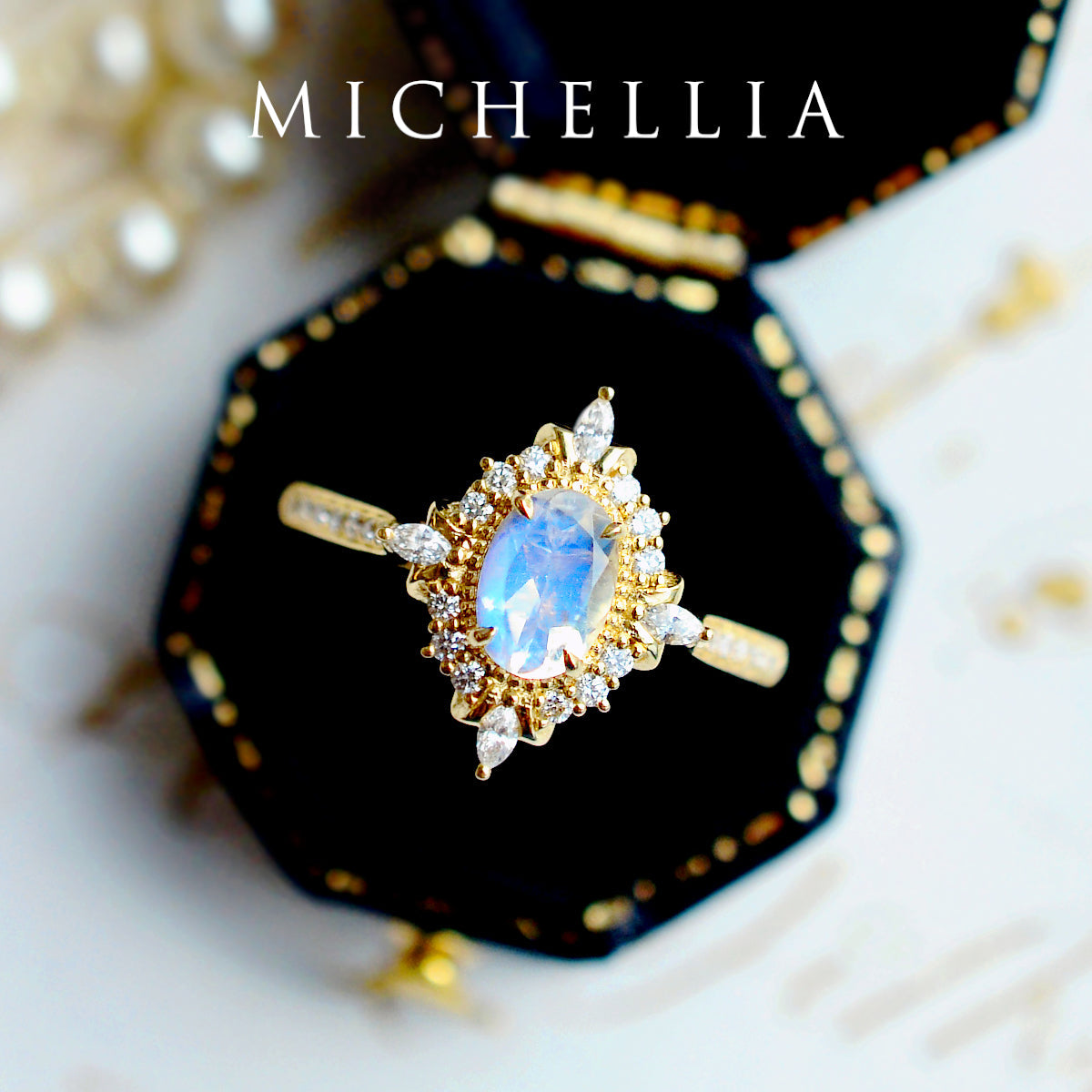 [Alessandra] Art Deco Oval Cut Ring in Moonstone
