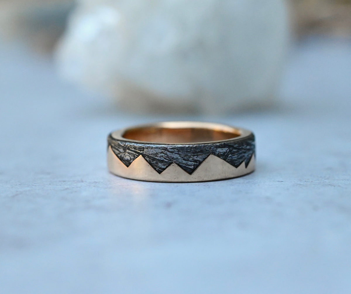 Meteorite & 14k Gold Zag Ring - Made To Order