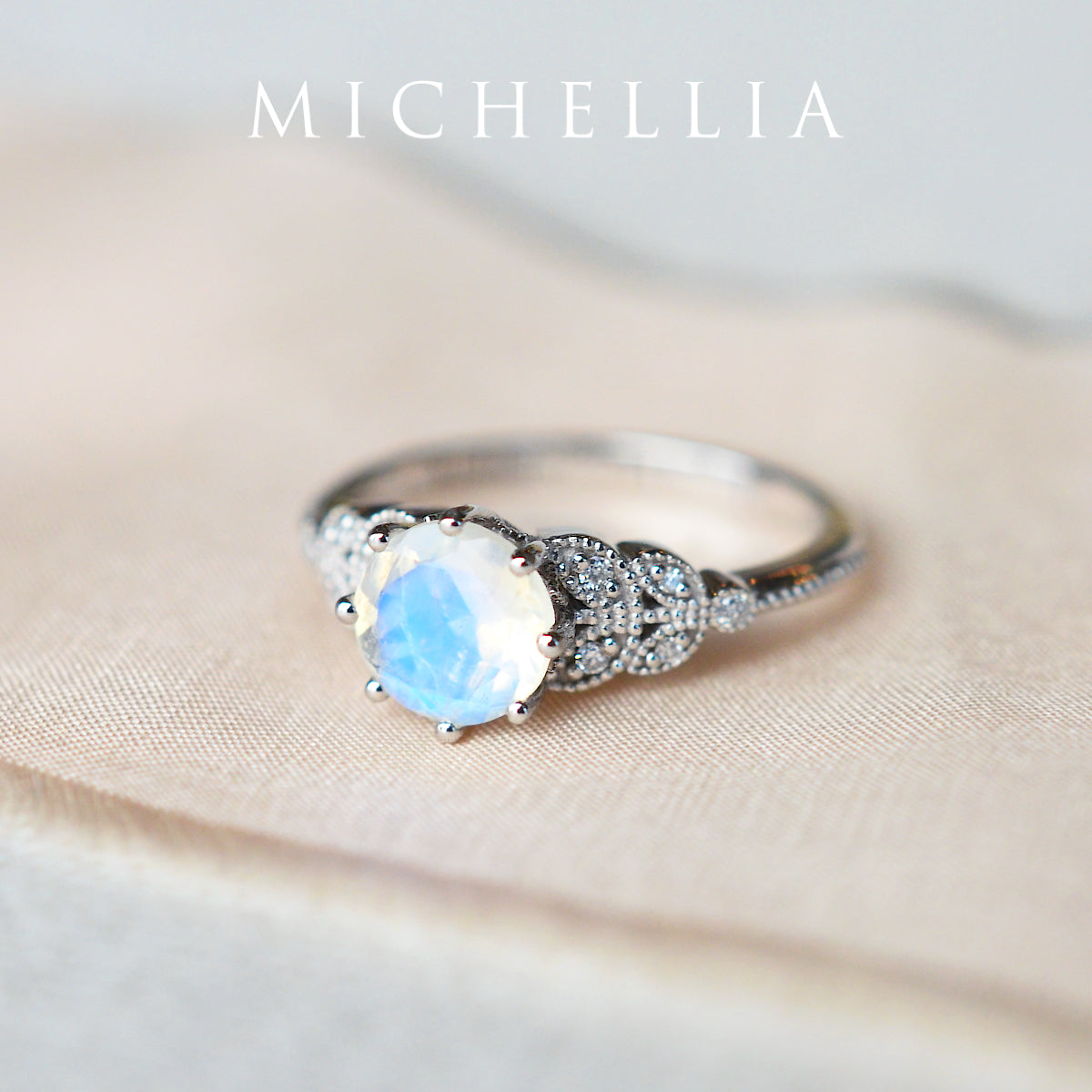 [Kerensa] Classic Floral Engagement Ring in Moonstone