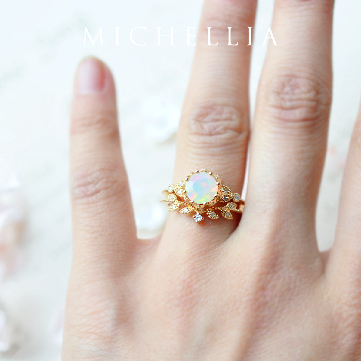 [Evanthe] Vintage Floral Engagement Ring in Opal