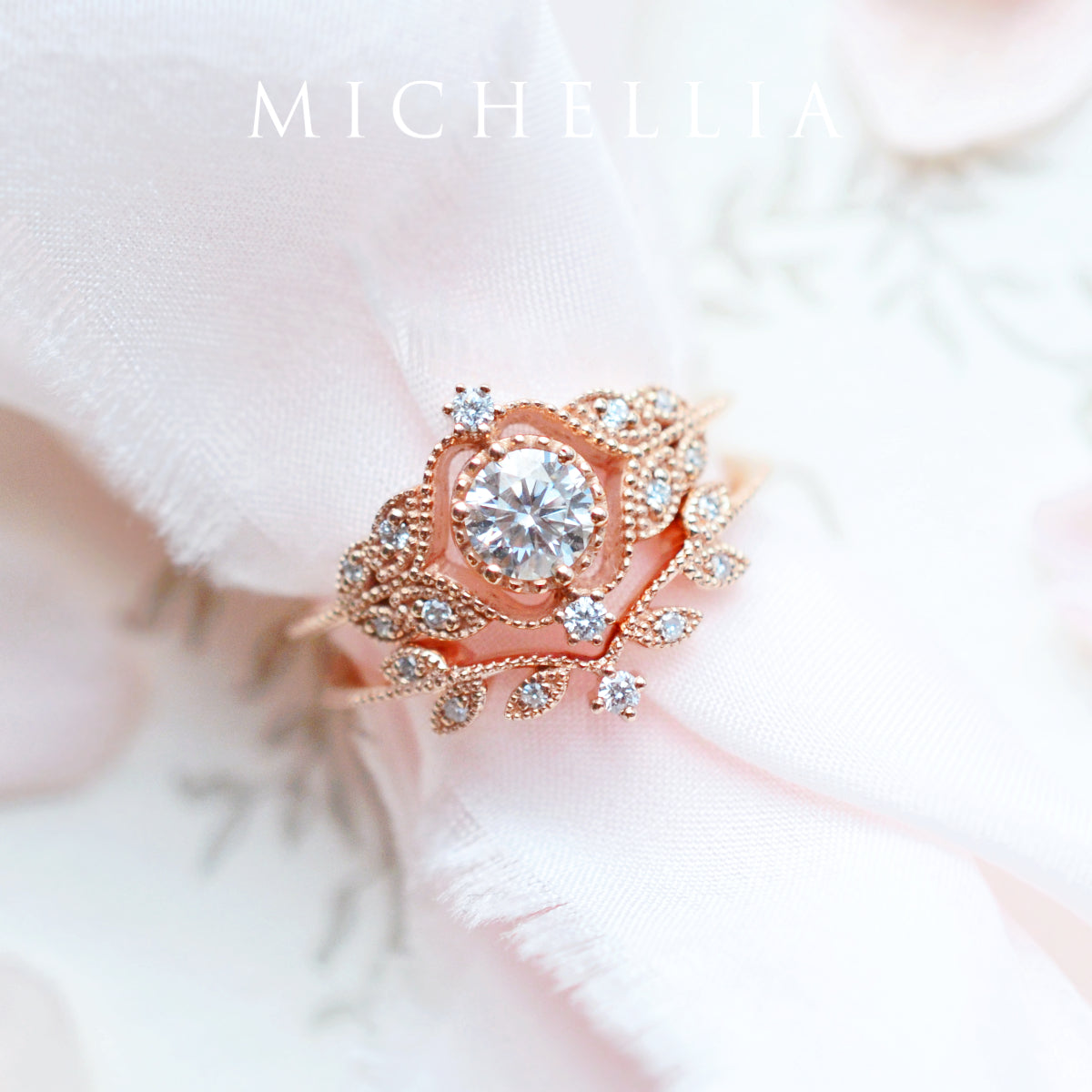 [Adeline] Vintage Rose Engagement Ring in Diamond / Moissanite