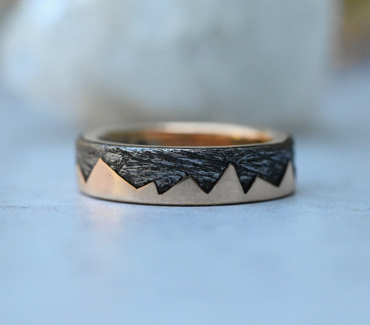 Meteorite & 14k Gold Zag Ring - Made To Order