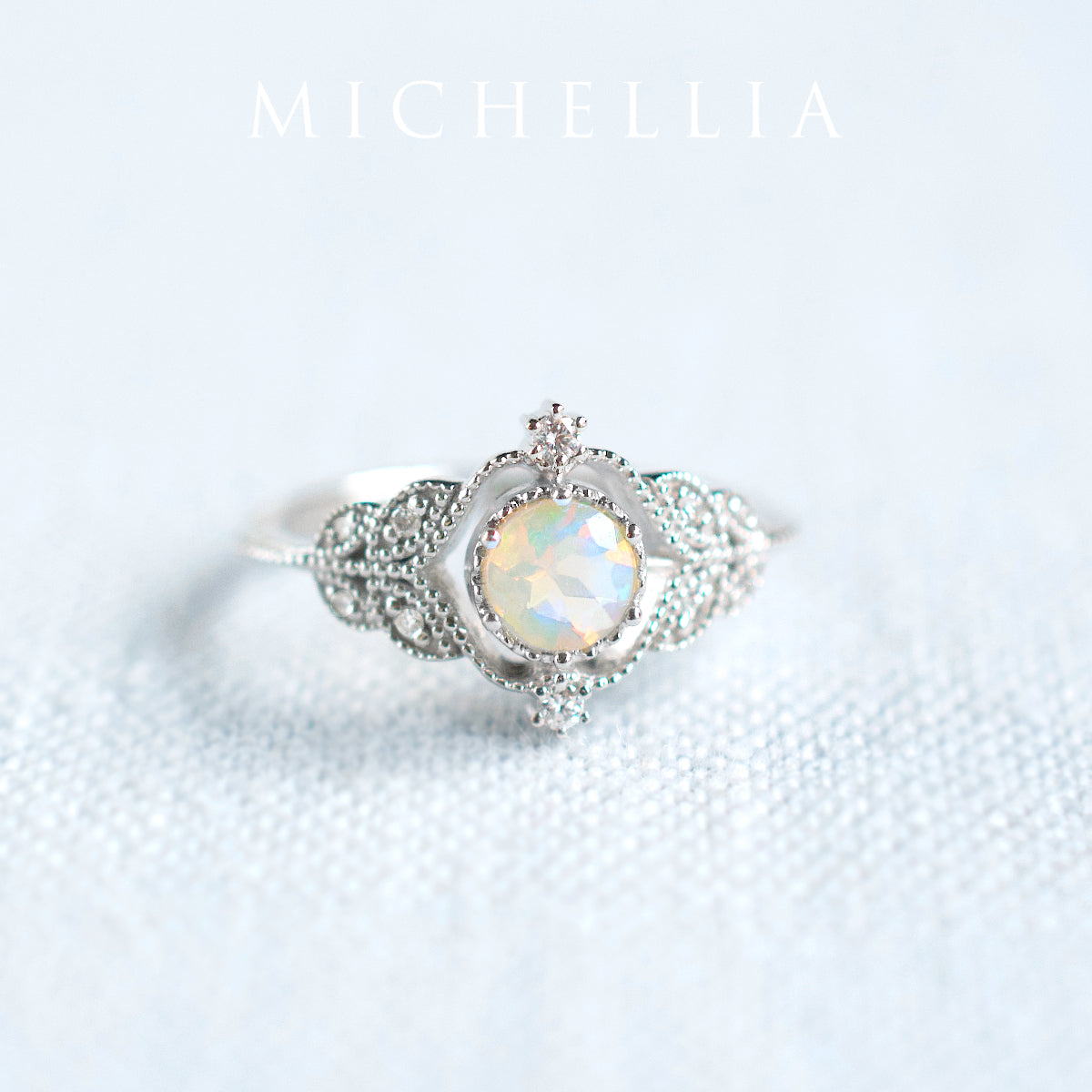 [Adeline] Vintage Rose Ring in Opal