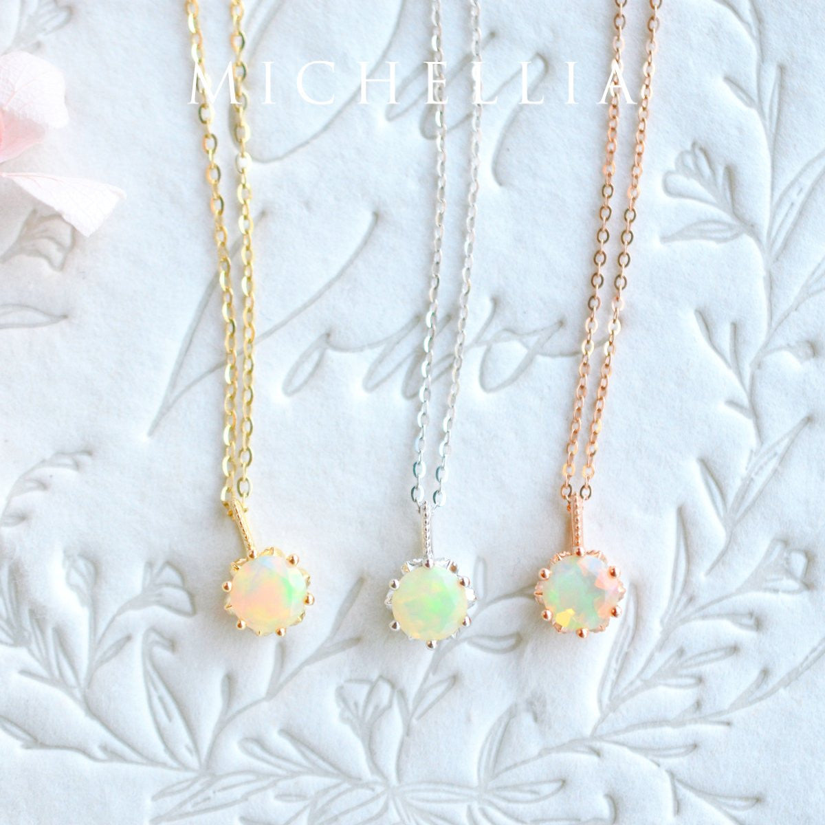 [Eden] Floral Solitaire Necklace in Opal