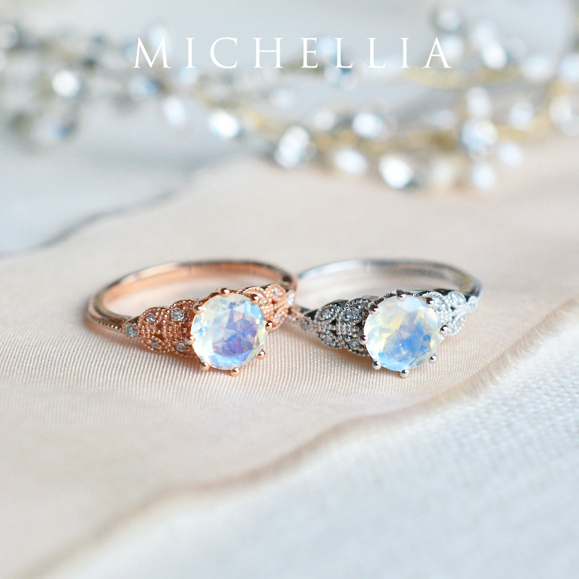 [Kerensa] Classic Floral Engagement Ring in Moonstone