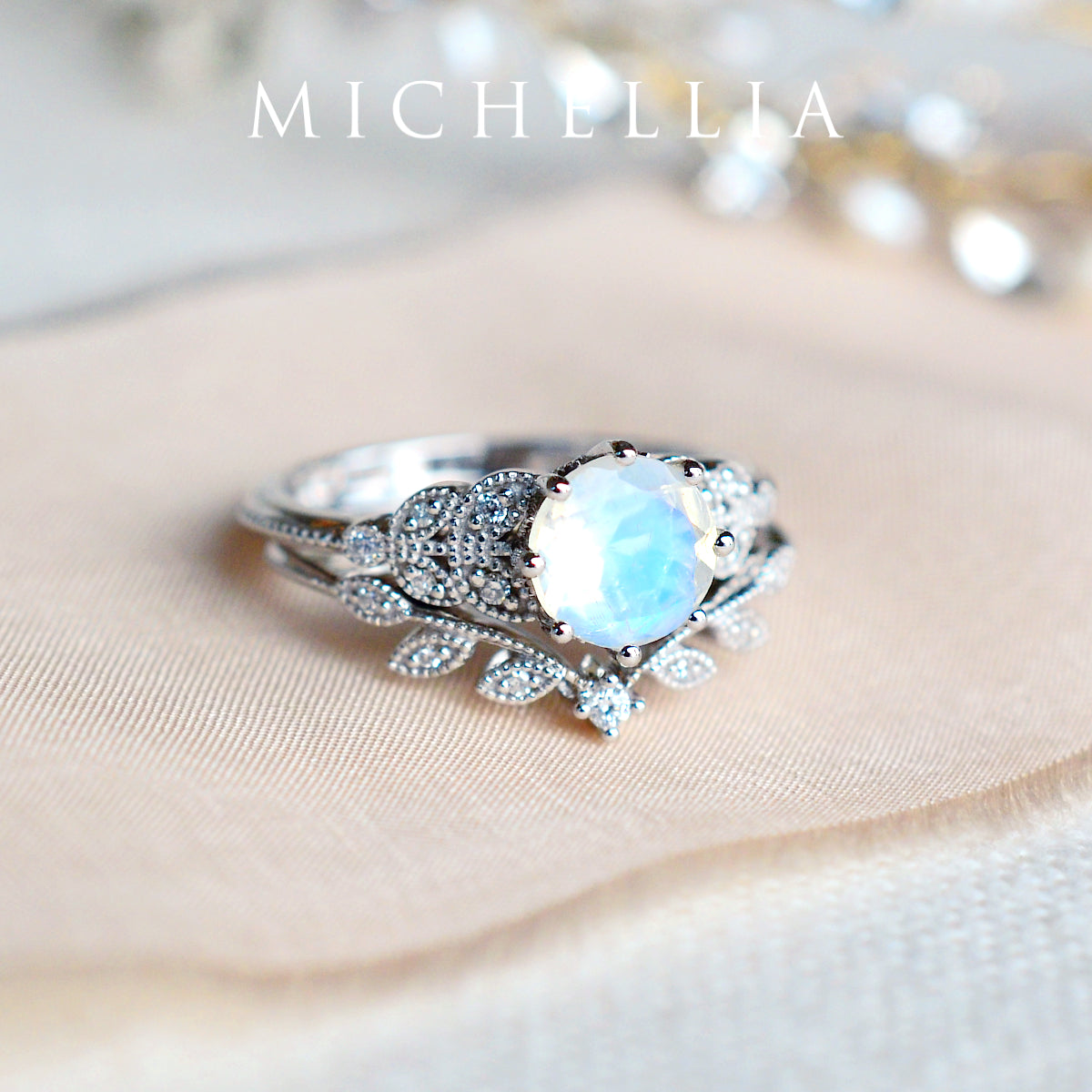 [Kerensa] Classic Floral Engagement Ring in Moonstone