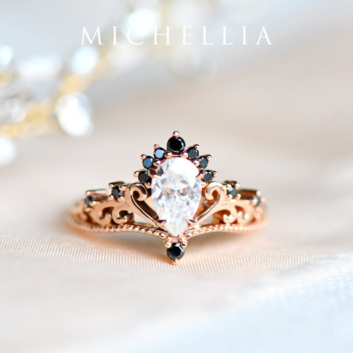[Reinette] Empress Crown Pear Cut Ring in Morganite