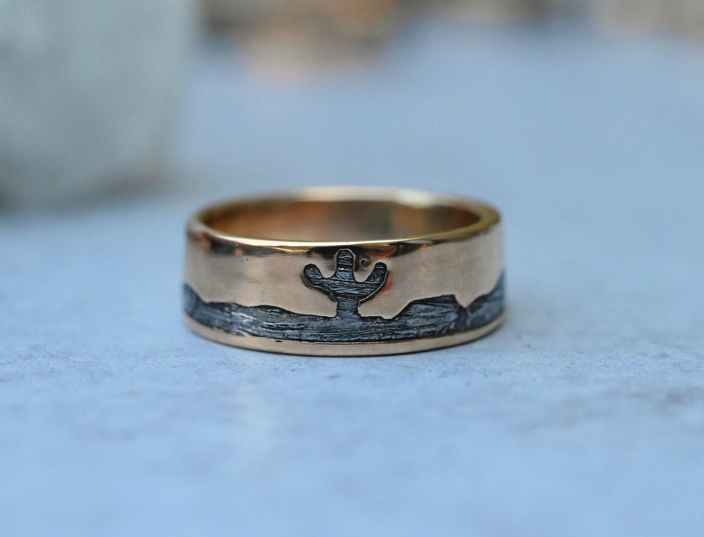 Meteorite & 14k Gold Cactus Mountain Ring - Made To Order