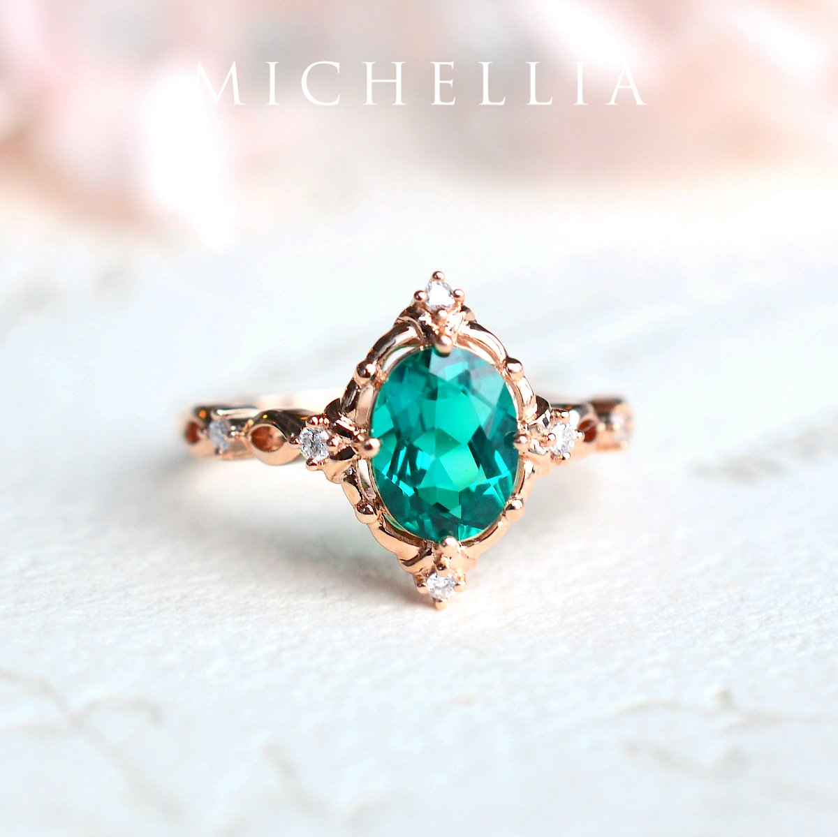 [Anastasia] Victorian Heirloom Oval Cut Ring in Lab Emerald