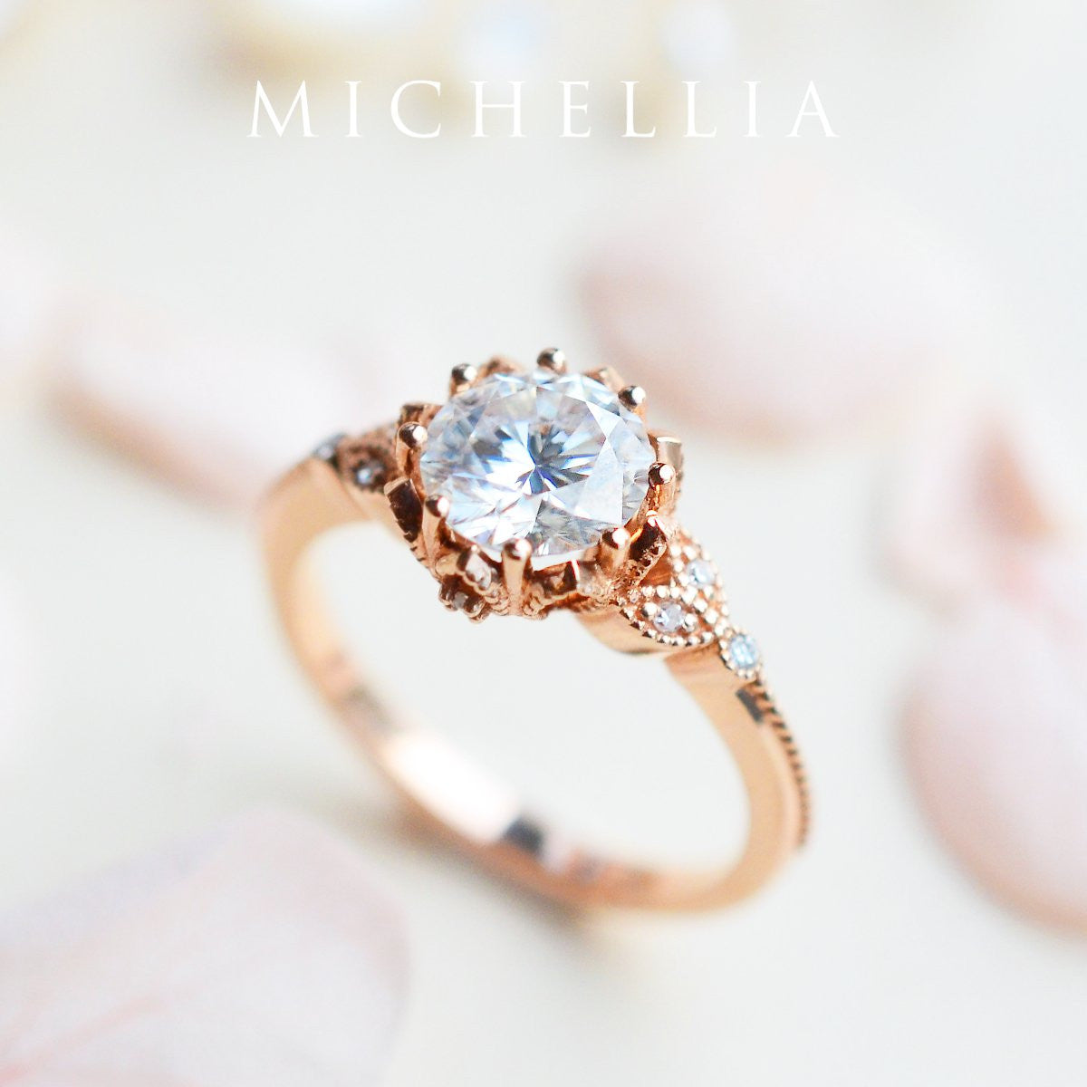 [Evanthe] Vintage Floral Engagement Ring in Blue Sapphire