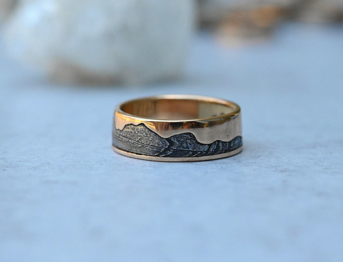 Meteorite & 14k Gold Cactus Mountain Ring - Made To Order
