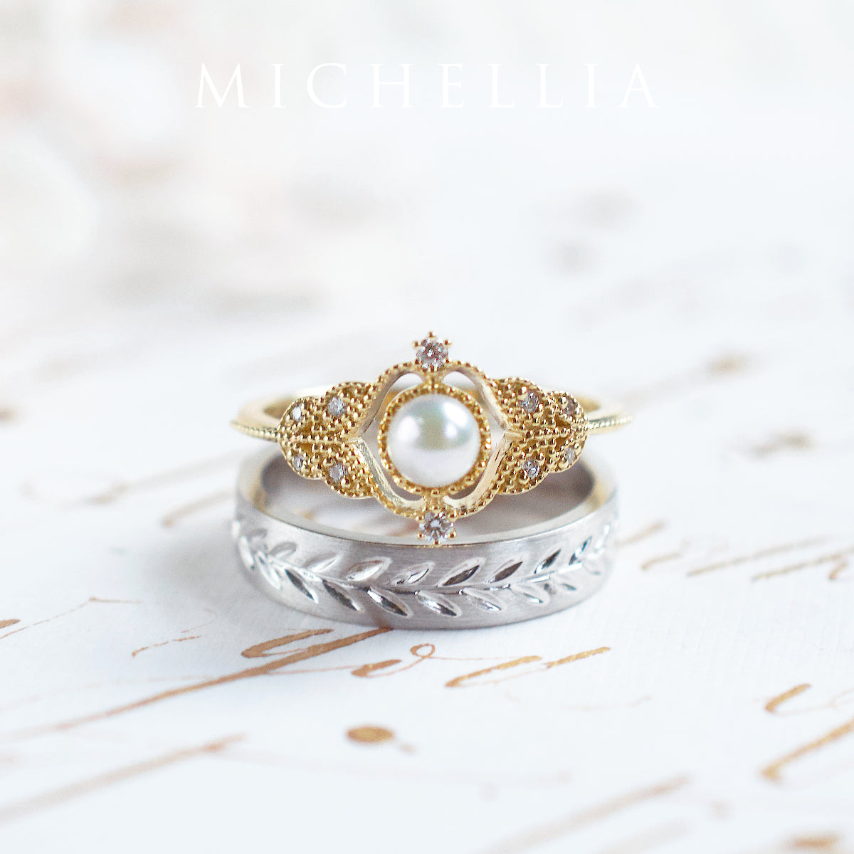 [Adeline] Vintage Rose Ring in Akoya Pearl
