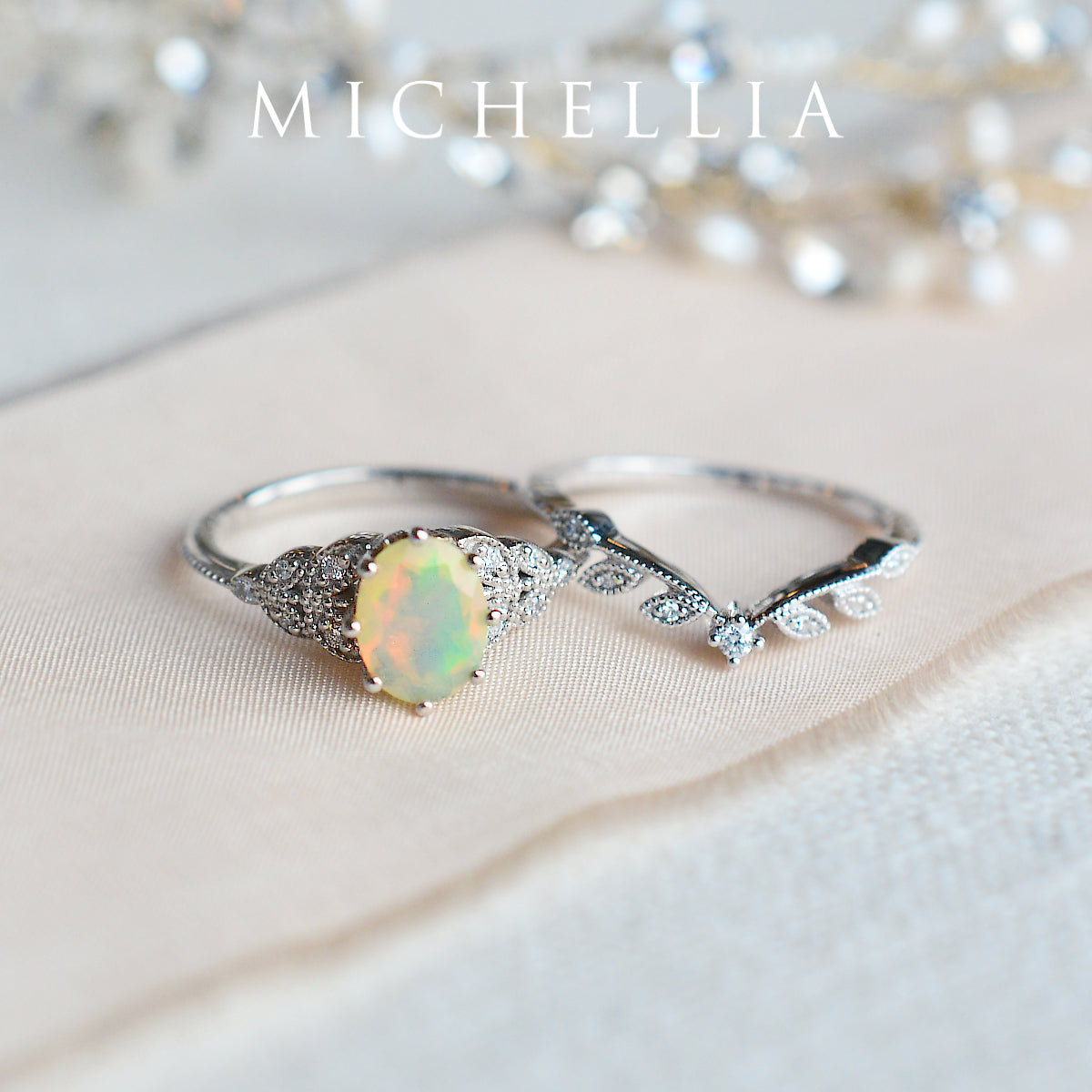 [Olivia] Classic Floral Oval Engagement Ring in Natural Australian Opal