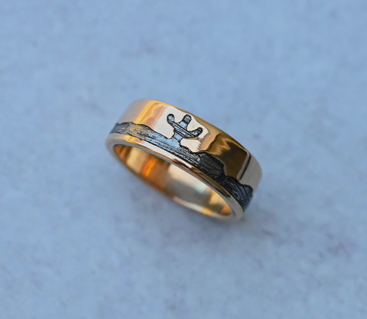 Meteorite & 14k Gold Cactus Mountain Ring - Made To Order