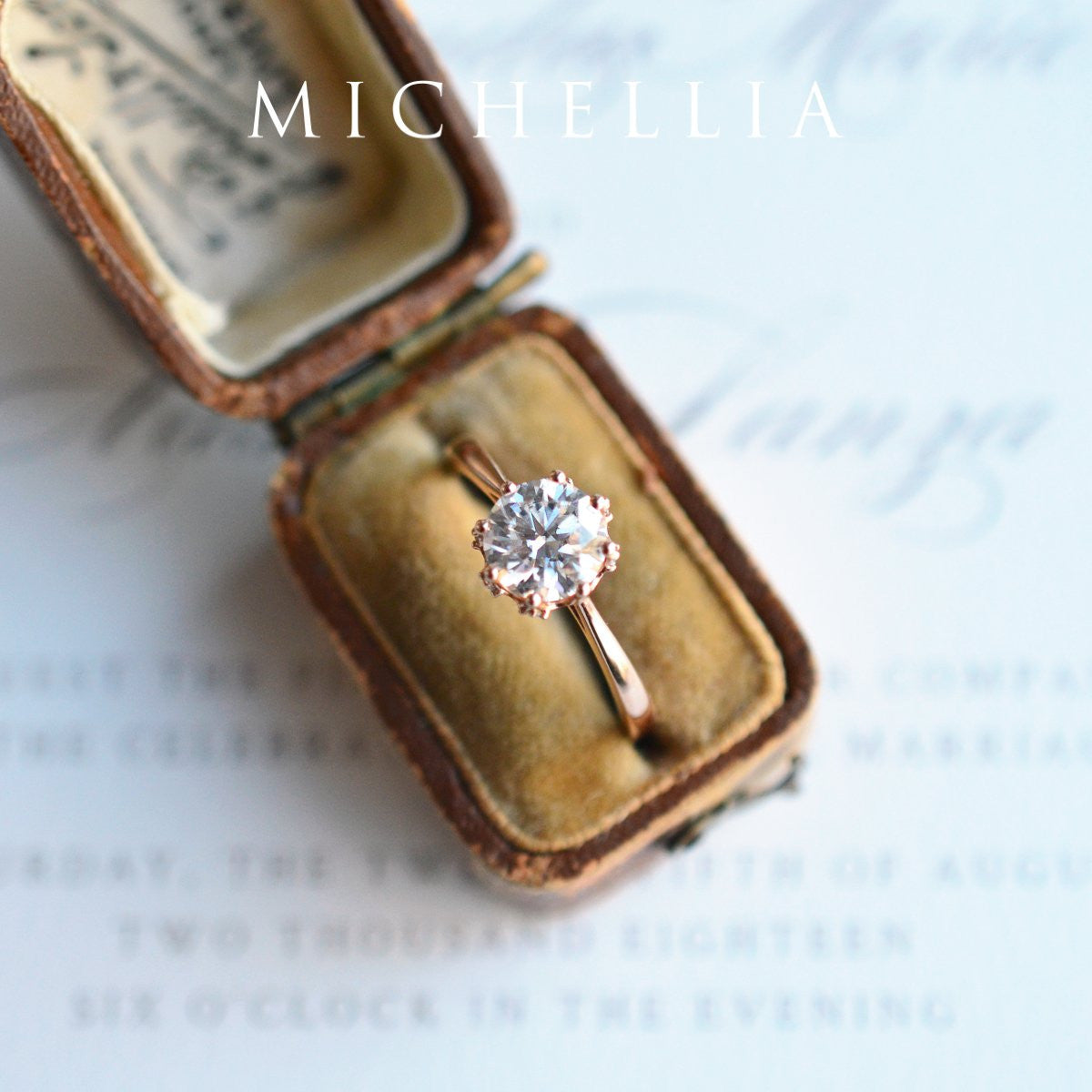 [Cassandra] Vintage Crown Solitaire Engagement Ring in Diamond / Moissanite
