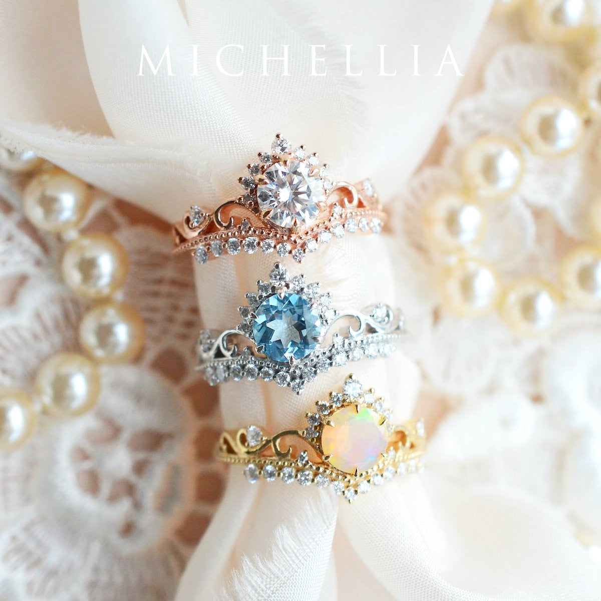 [Theia] Heirloom Crown Engagement Ring in Moissanite / Diamond