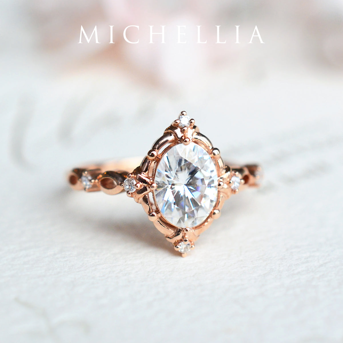 [Anastasia] Victorian Heirloom Oval Cut Engagement Ring in Diamond / Moissanite