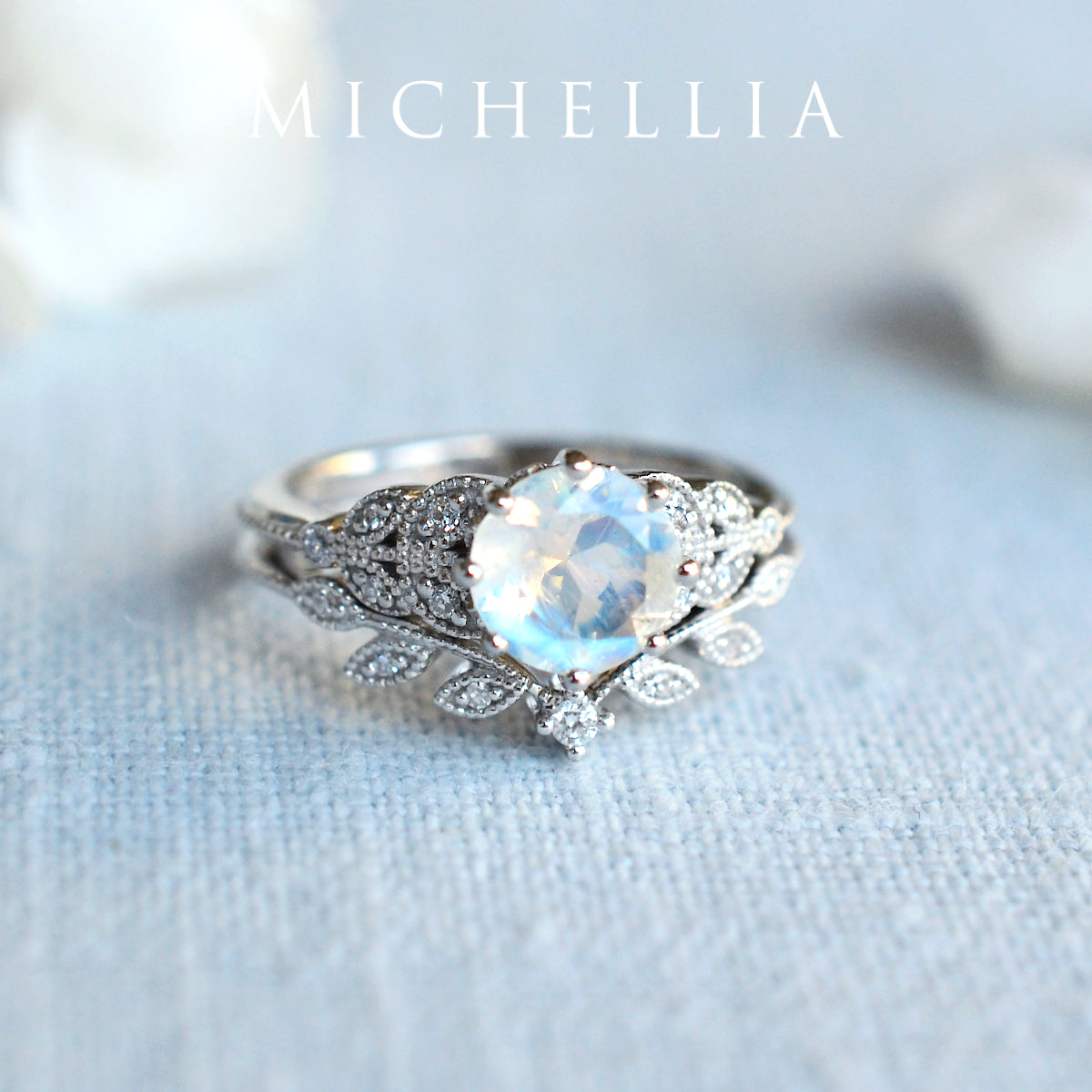 [Kerensa] Classic Floral Engagement Ring in Moonstone