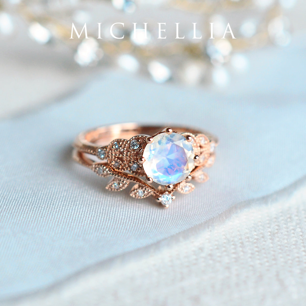 [Kerensa] Classic Floral Engagement Ring in Moonstone