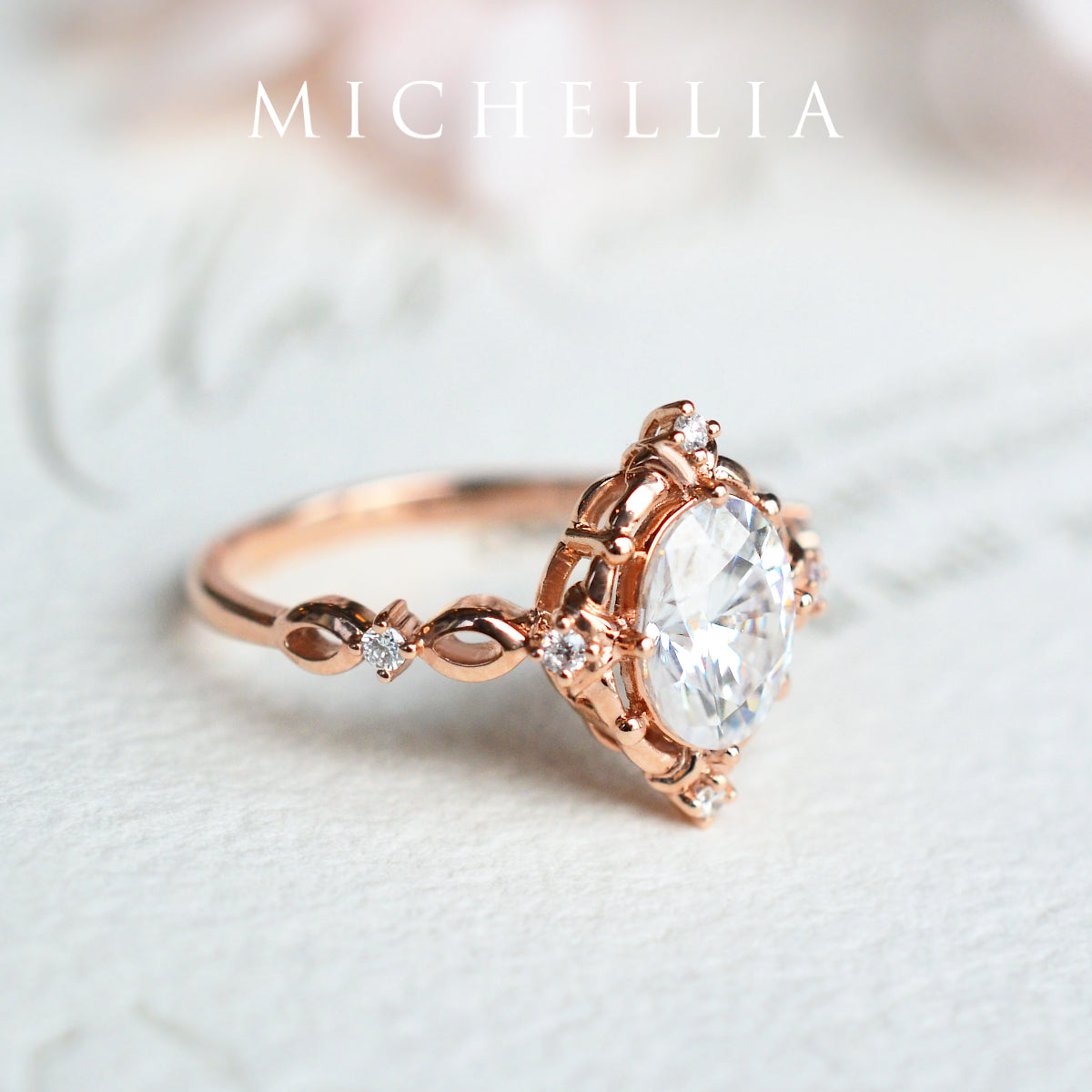 [Anastasia] Victorian Heirloom Oval Cut Engagement Ring in Diamond / Moissanite