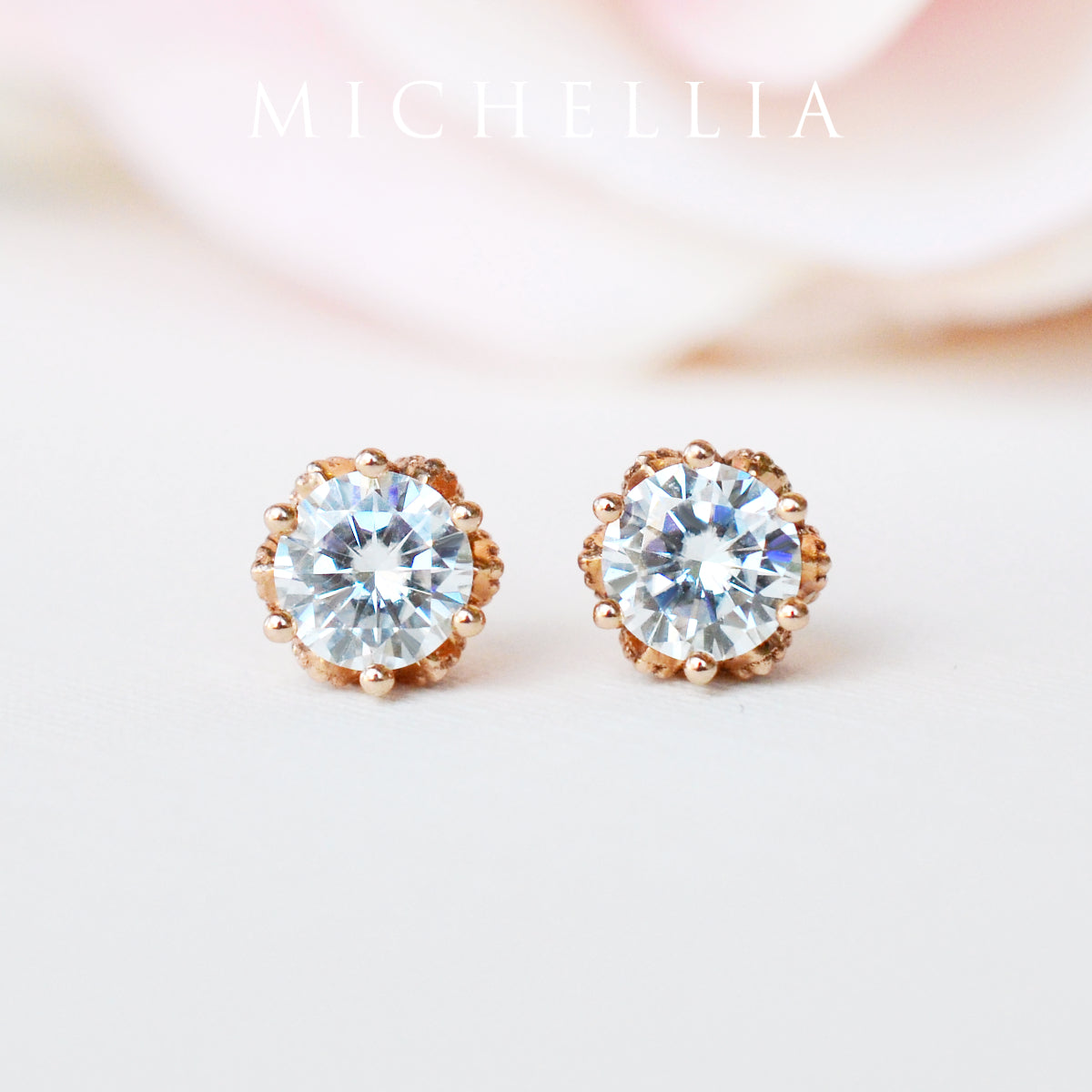 [Eden] Petite Floral Earrings in Lab Blue Sapphire
