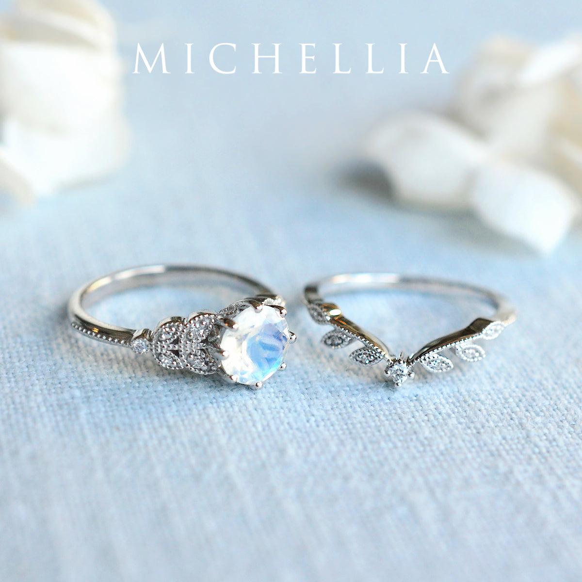 [Kerensa] Classic Floral Engagement Ring in Moonstone