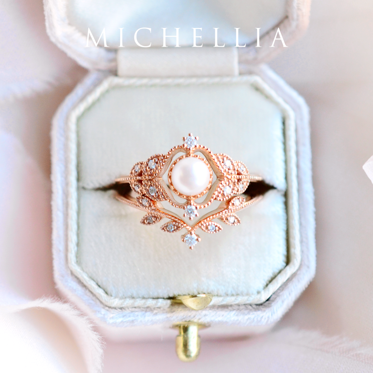 [Adeline] Vintage Rose Ring in Akoya Pearl