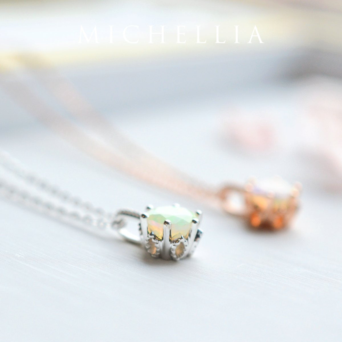 [Eden] Floral Solitaire Necklace in Opal