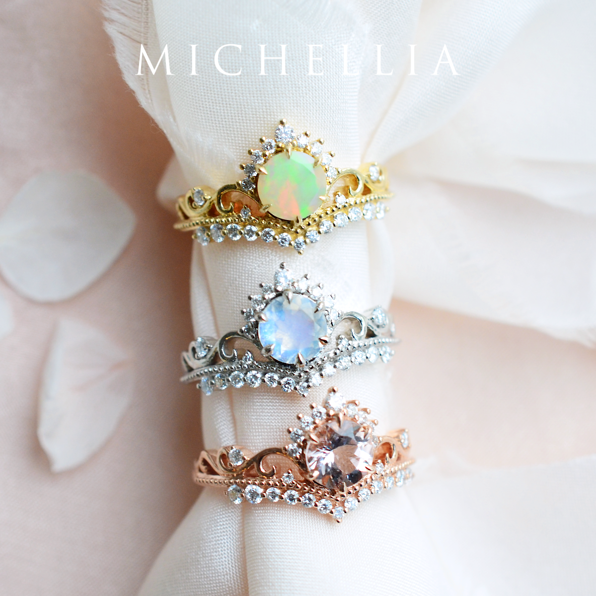 [Theia] Heirloom Crown Ring in Morganite