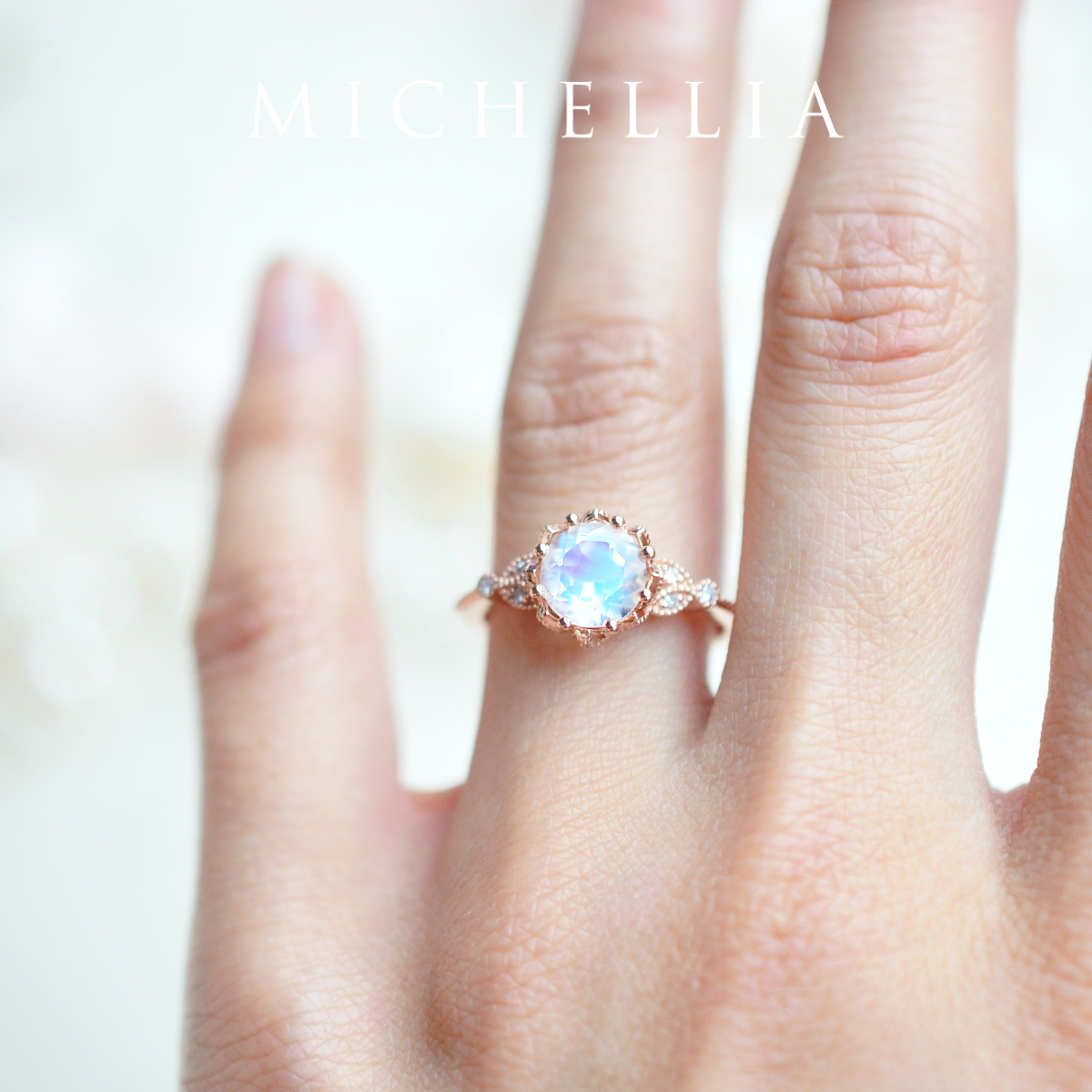 [Evanthe] Vintage Floral Engagement Ring in Moonstone